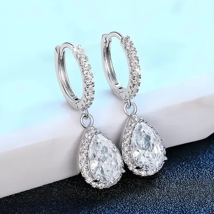 Geometric Cubic Zirconia Drop Earrings Sparkling Wedding Jewelry Accessory