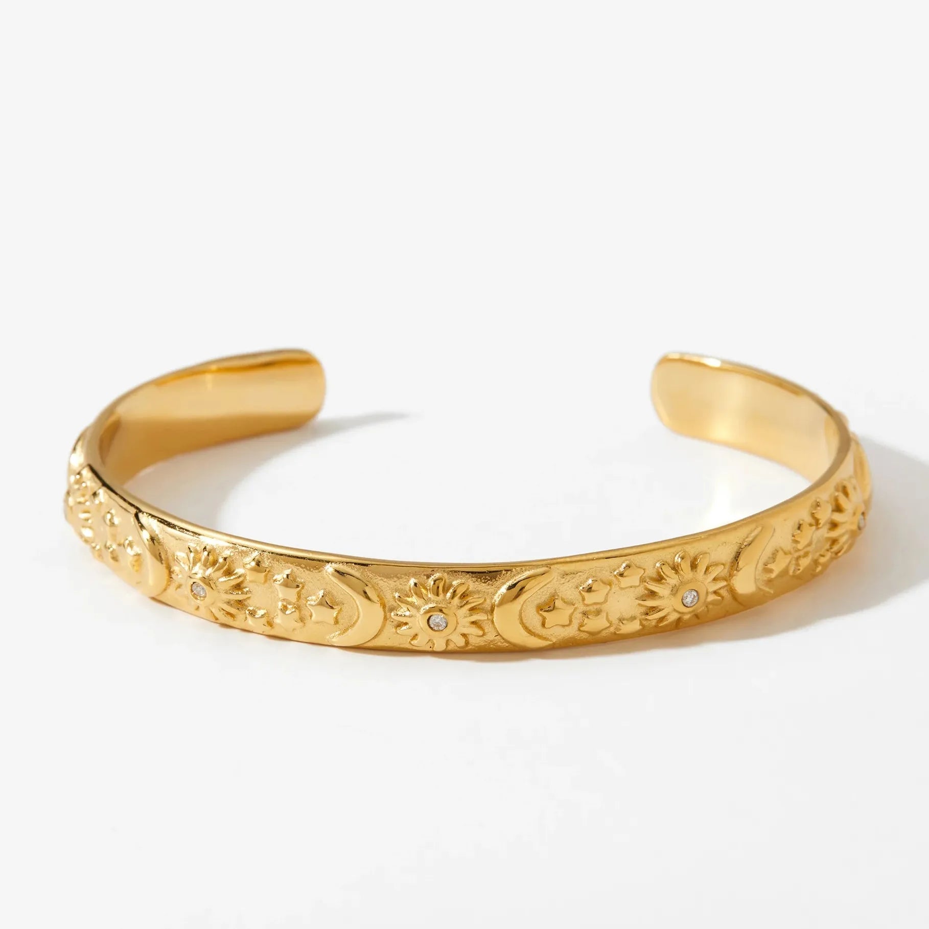 18K Gold Plated Stainless Steel Sun Moon Star Bangle Bracelet Waterproof Charm Jewelry