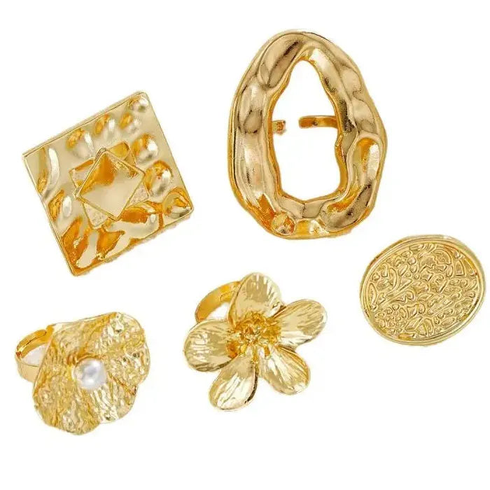 5Pcs Adjustable Hollow Square Skeleton Rings for Women Fashion Jewelry