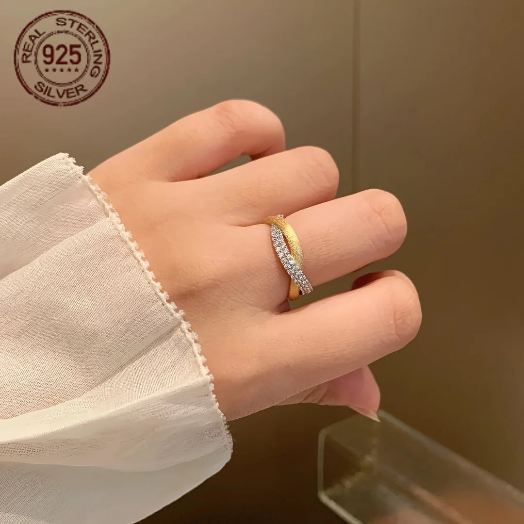 2026 New Delicate 18K Gold Plated Cross Twisted Mobius Ring 925 Silver Retro Rings For Women Banquet Fine Jewelry