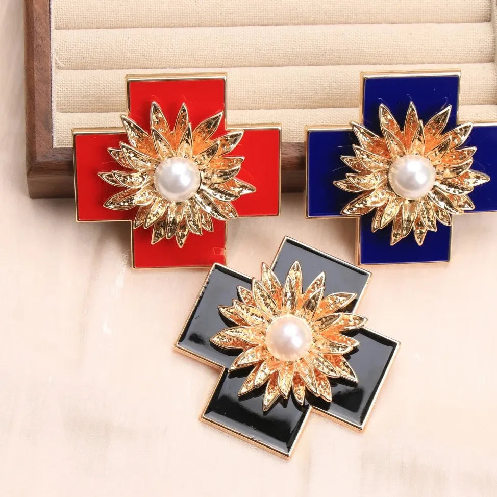 Luxury Cross Floral Brooch Pin Classic Style Gift for Men & Women