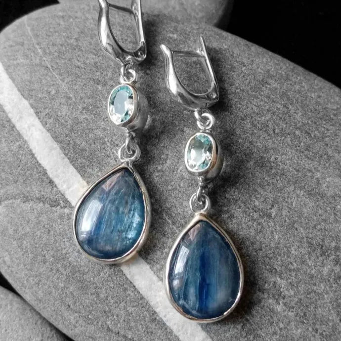 Water Droplet Blue Stone Drop Earrings for Women Synthetic Stone Jewelry