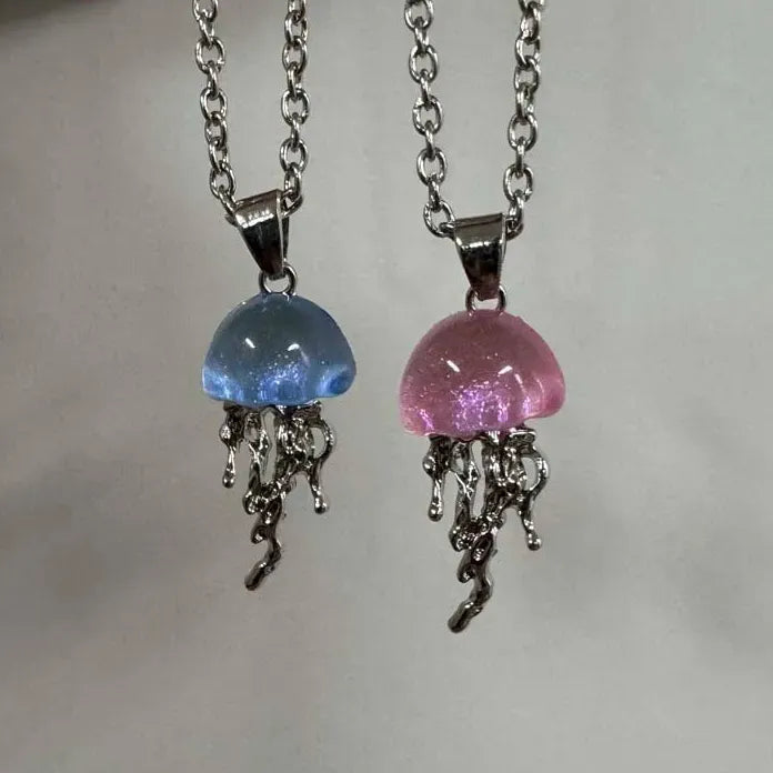 Blue Pink Jellyfish Pendant Necklace Women Y2K Charm Mood Tracker Gift