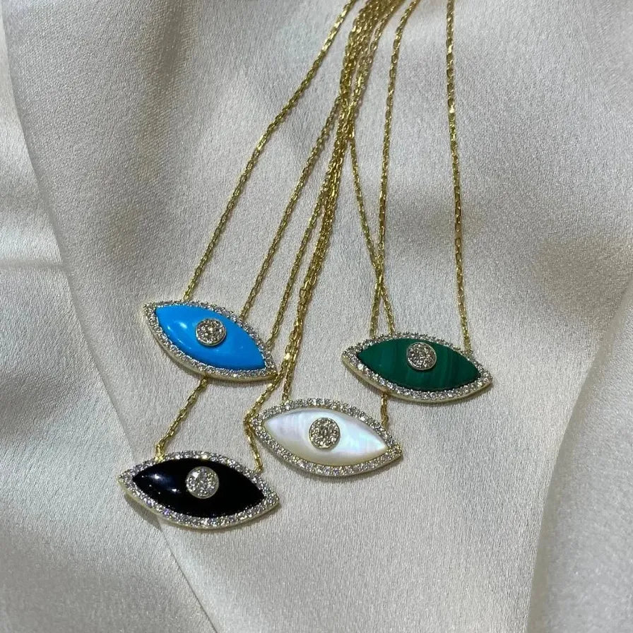 Neo-Gothic Turquoise White Opal Evil Eye Pendant Necklace Stainless Steel Jewelry
