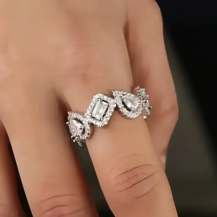 Luxury Geometric Cubic Zirconia Silver Color Ring for Women Party Jewelry