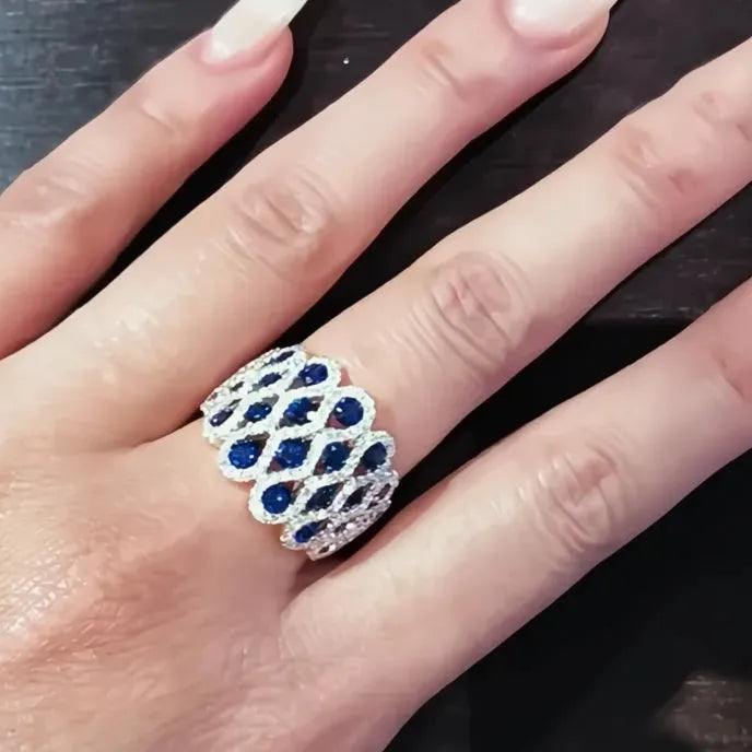 Delicate Women’s Geometric Cocktail Ring Brass Blue Cubic Zirconia Fashion Jewelry