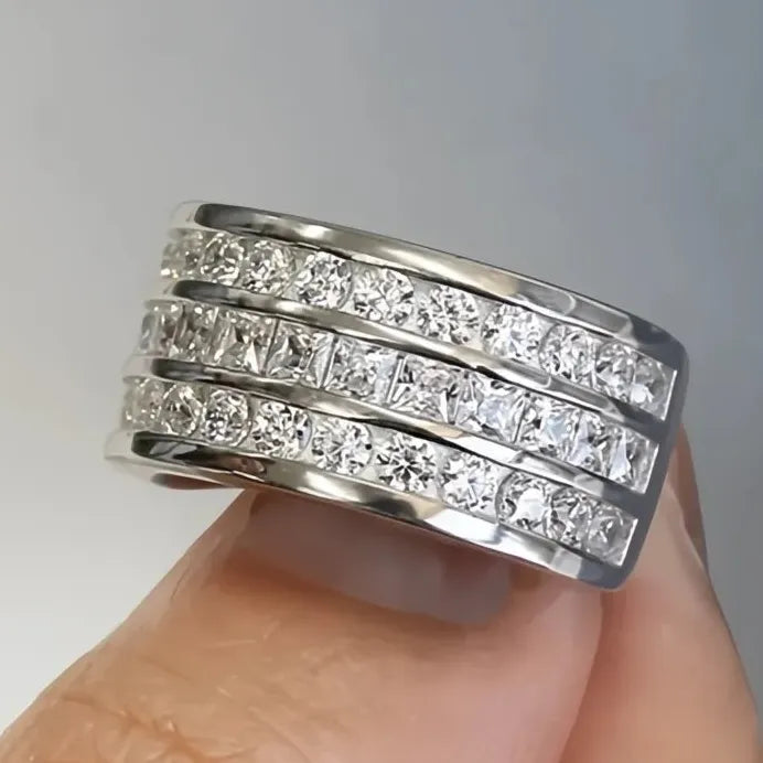 Three-Lines CZ Bridal Wedding Band for Women Sparkling Silver Ring