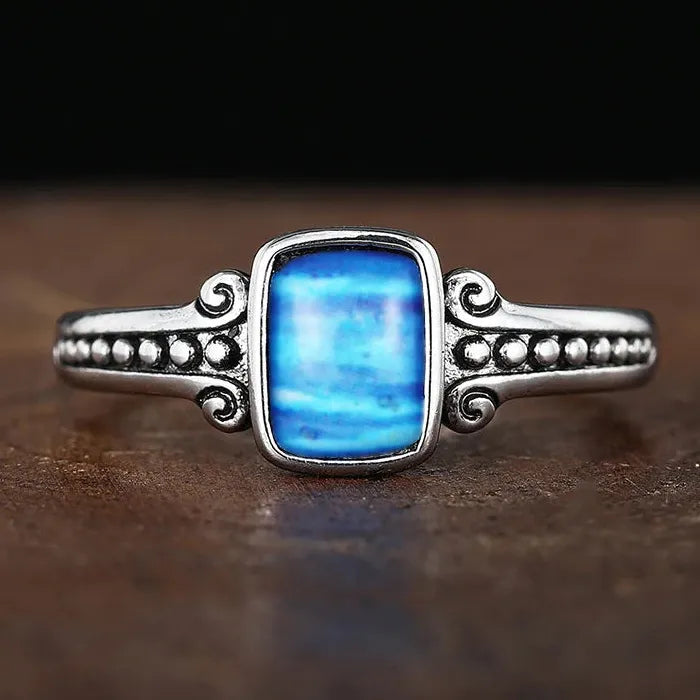 Retro Square Copper Ring with Gemstone Inlay Minimalist Women's Jewelry