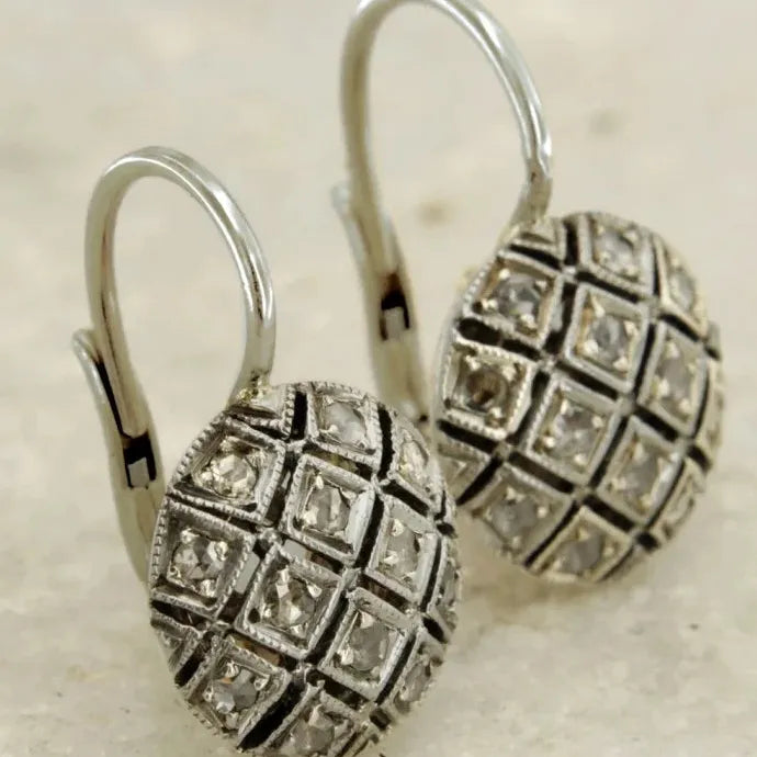 Retro Silver Geometric Circular Drop Earrings Grid Hollow CZ for Women