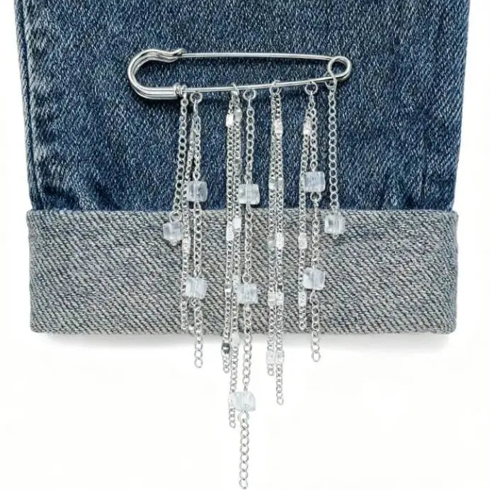 Geometric Square Crystal Tassel Brooch Zinc Alloy Pin for Women Men