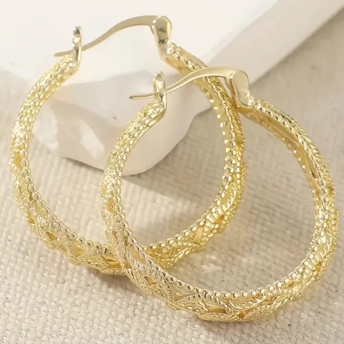 Elegant Geometric Hollow Gold Brass Hoop Earrings for Party Wedding Gift