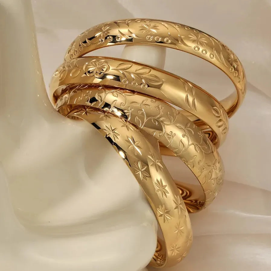 18K Gold Plated Stainless Steel Geometric Bangle Bracelet for Women Girls Jewelry
