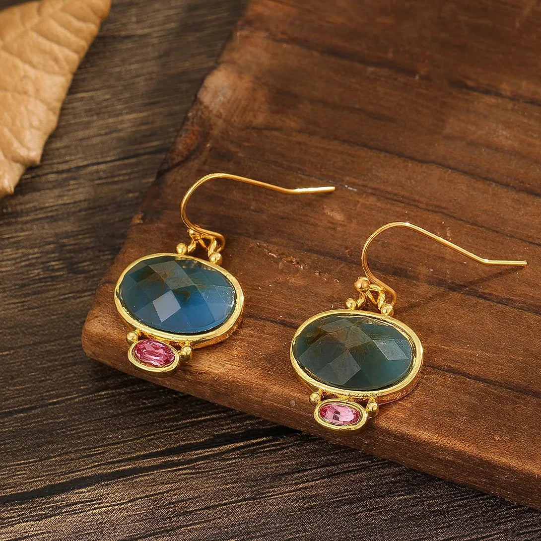 Gold Geometric Natural Stone Drop Earrings Zinc Alloy Bridal Wedding Jewelry Gifts