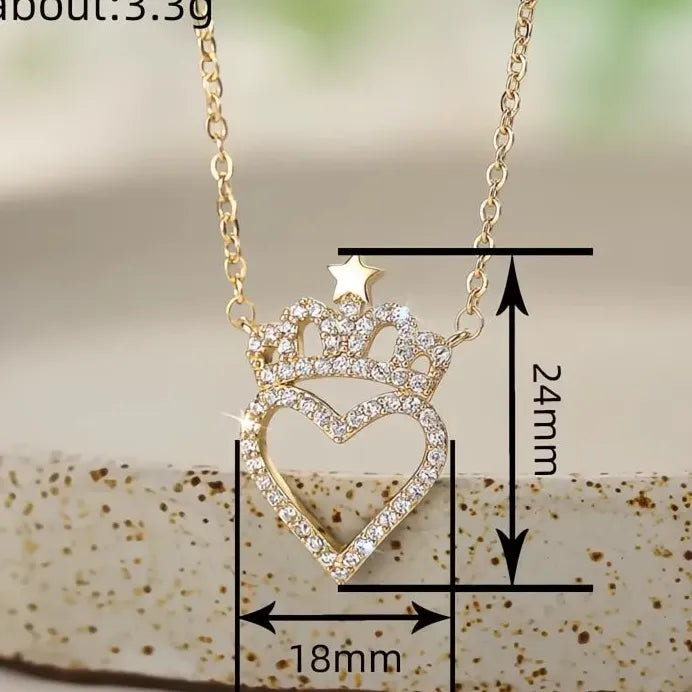 Sweet Crown Heart Pendant Necklace for Women CZ Anniversary Gift