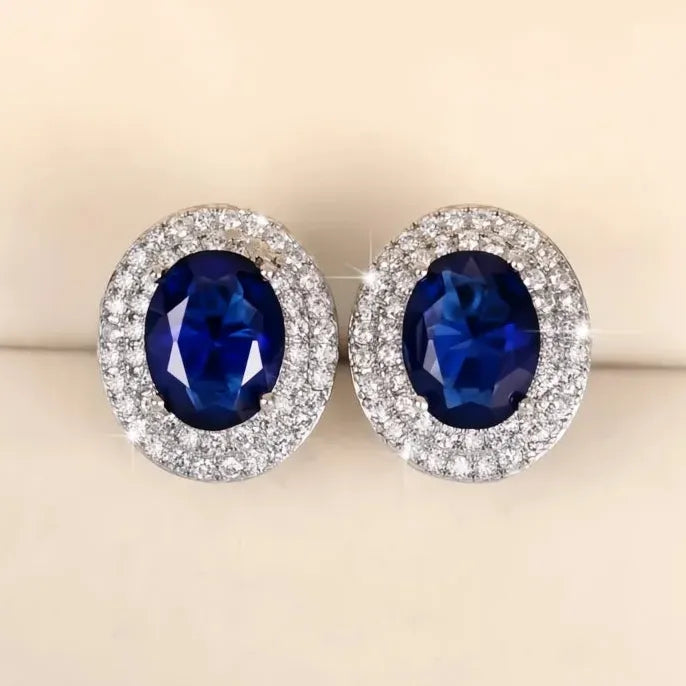 Noble Blue Geometric Cubic Zirconia Stud Earrings with Push-Back Closure