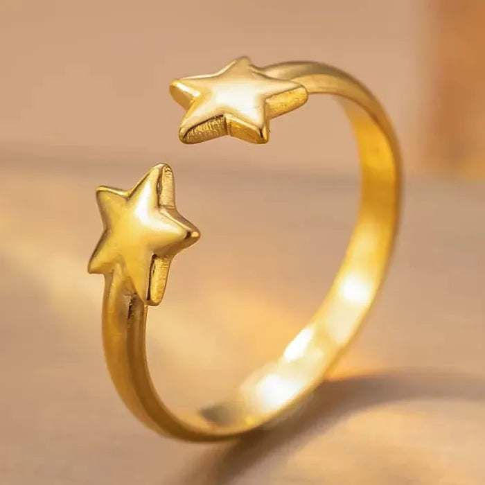 Adjustable Stainless Steel Moon Star Ring for Women Celestial Gift