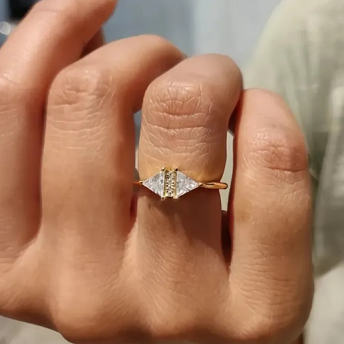 Elegant Triangle Cubic Zirconia Women’s Gold Color Wedding Band Ring