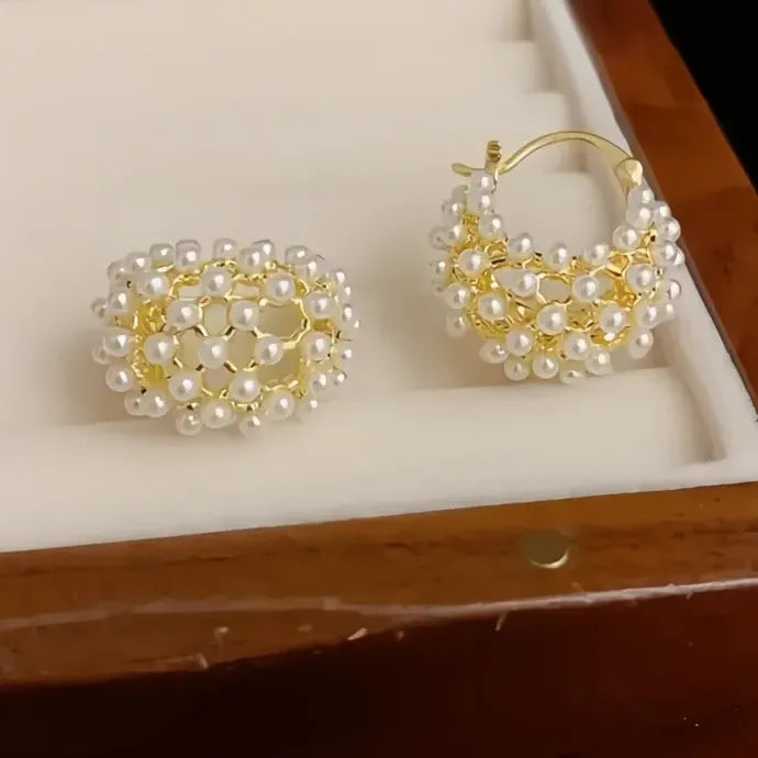 Elegant Copper Alloy Pearl Hoop Earrings for Party Wedding Gift