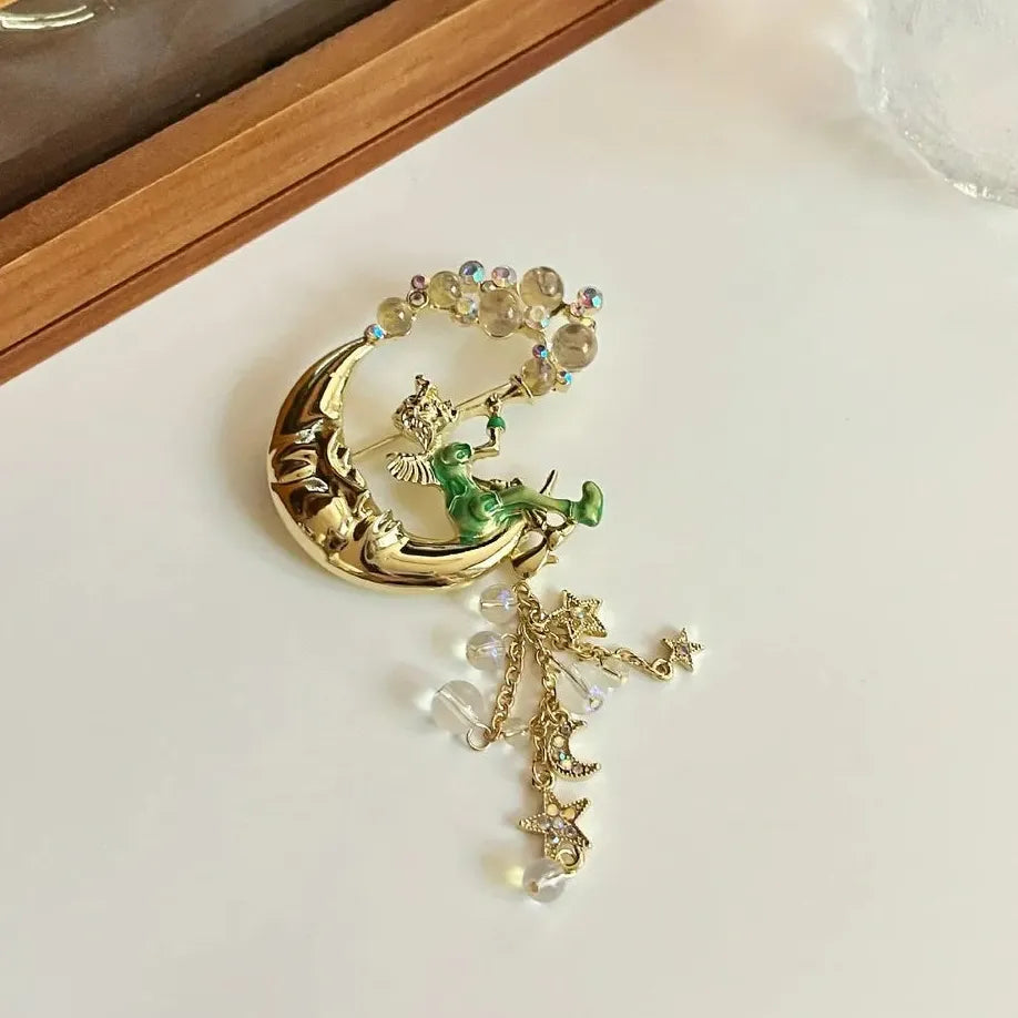 Retro Sonho Anjo Vidro Soprando Bolha Lua Broche Esmalte Colorido Pin