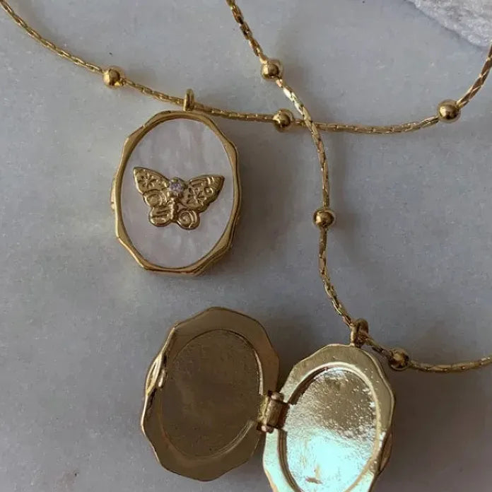 18K Gold Plated Butterfly Pendant Necklace Women Vintage Zircon Choker Jewelry