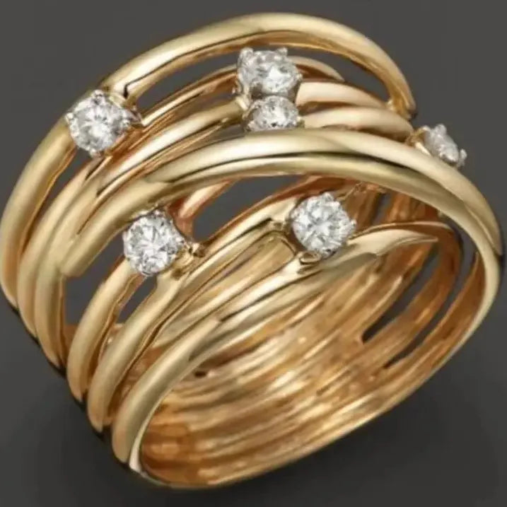 Multilayer Zircon Geometry Ring for Women Zinc Alloy Trendy Jewelry Accessory