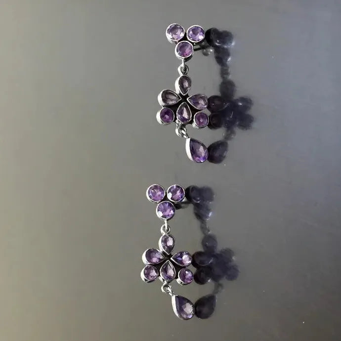 Vintage Bohemian Women's Purple Crystal Drop Earrings Ethnic Pendant Jewelry Gift