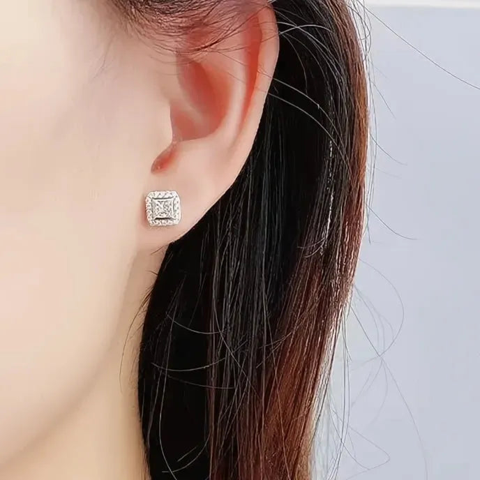 Cubic Zirconia Geometric Square Stud Earrings for Women Bridal Wedding Jewelry Copper Alloy