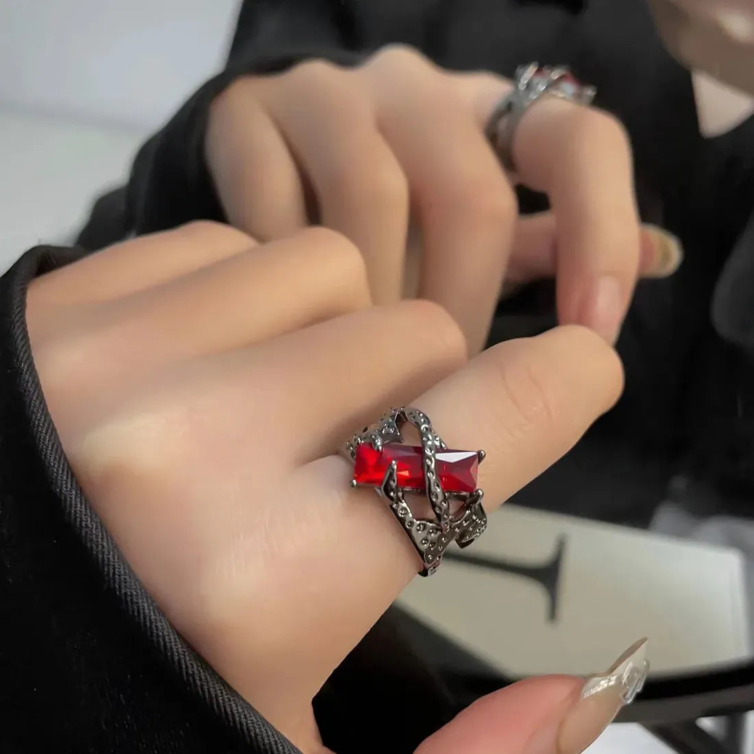 Gothic Butterfly Ring with Red Drop Glaze for Women Men Party Gift