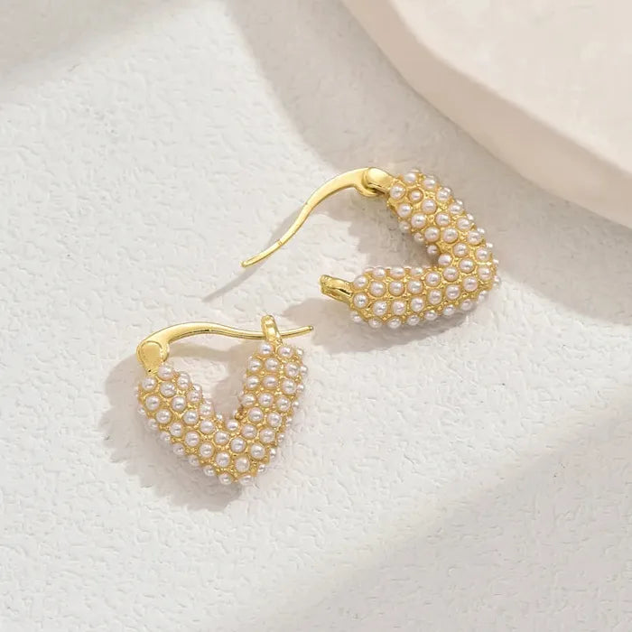 Colorful Heart Pearl Drop Earrings Zinc Alloy V-Shaped Dangle Jewelry