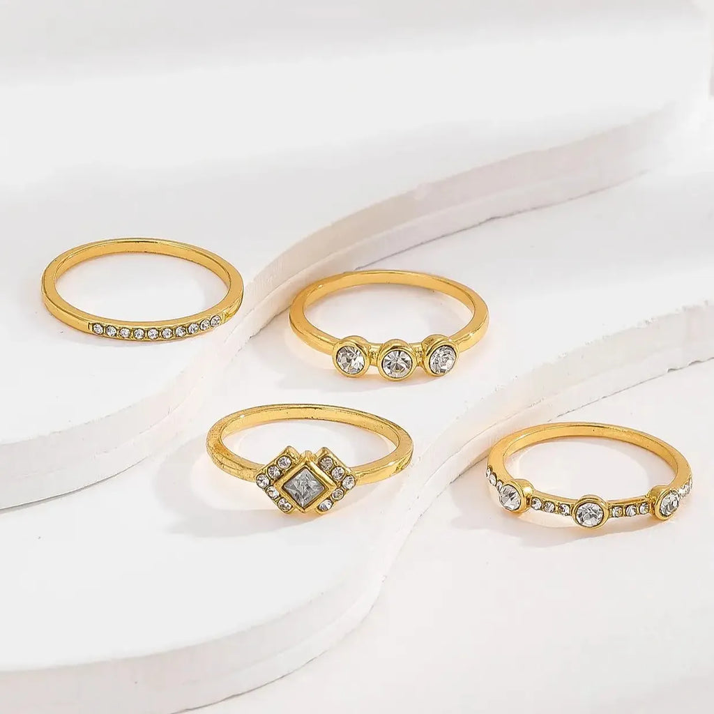 Modern Gold Color Cubic Zirconia Ring for Women Irregular Shape Zinc Alloy Jewelry