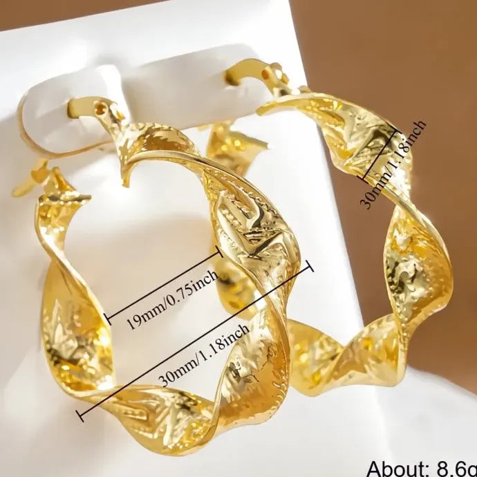 Chunky Twisted Textured Gold Hoop Earrings for Women Brass Alloy