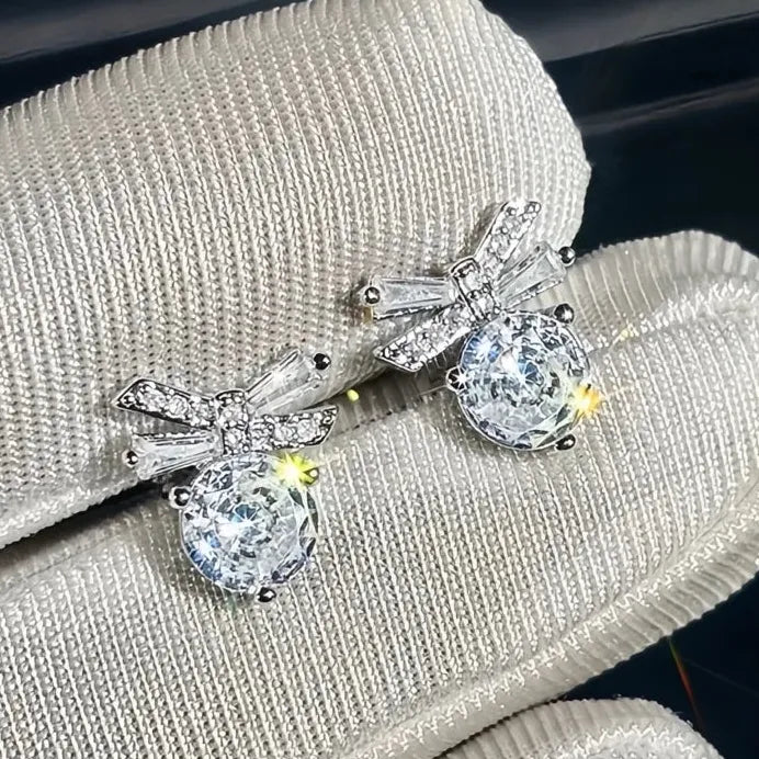 Elegant Dainty Bow Cubic Zirconia Stud Earrings for Women Jewelry