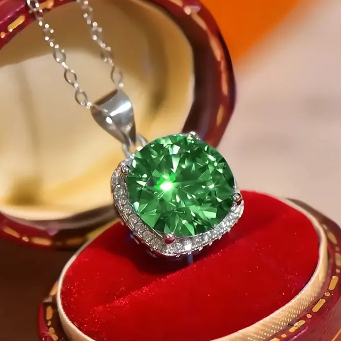 Green Geometric CZ Pendant Necklace for Women Wedding Party Gift