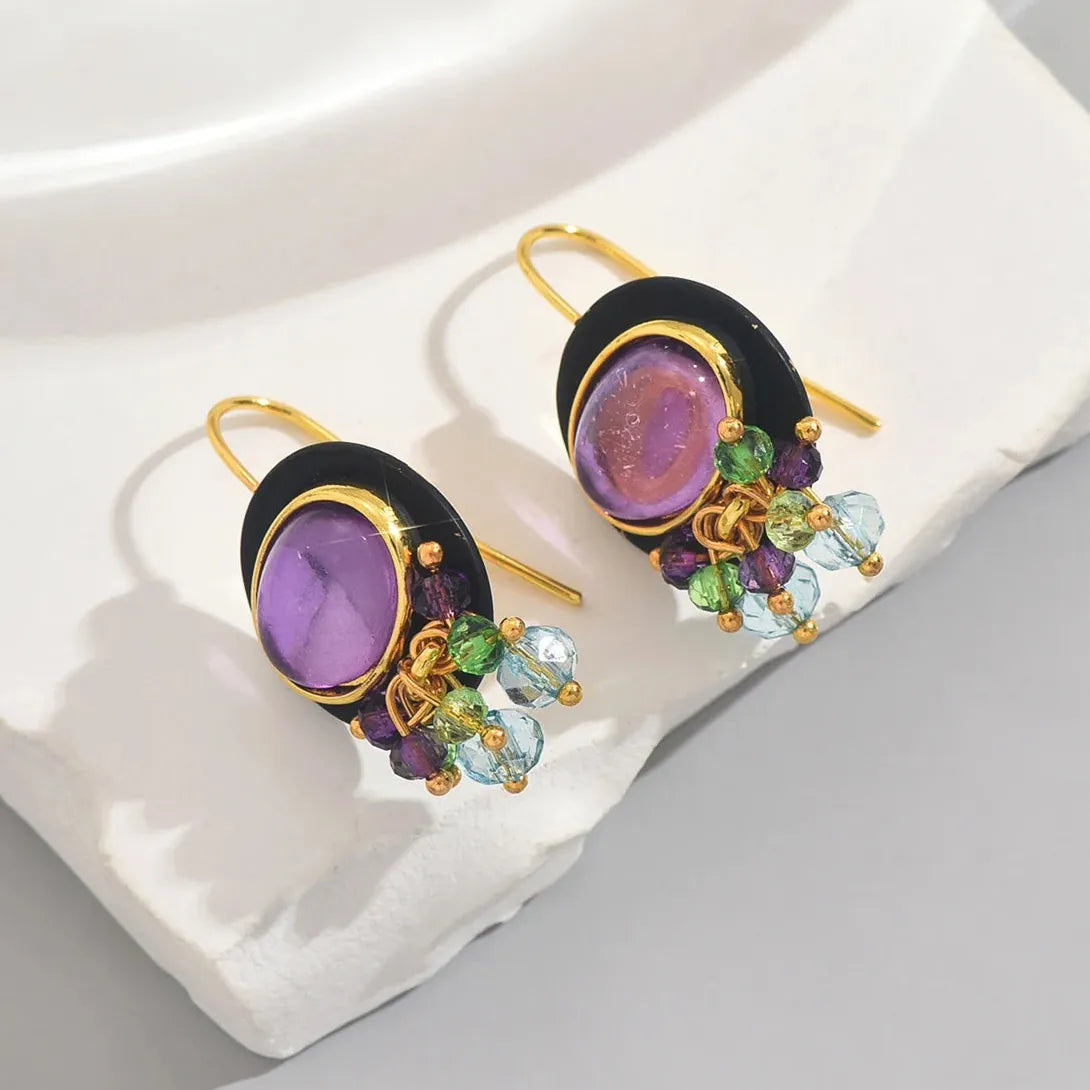 Vintage Bohemian Handmade Zinc Alloy Beaded Pendant Earrings for Women