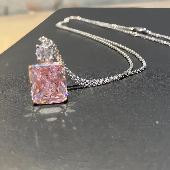 Pink Cubic Zirconia Geometric Pendant Necklace for Women Wedding Jewelry