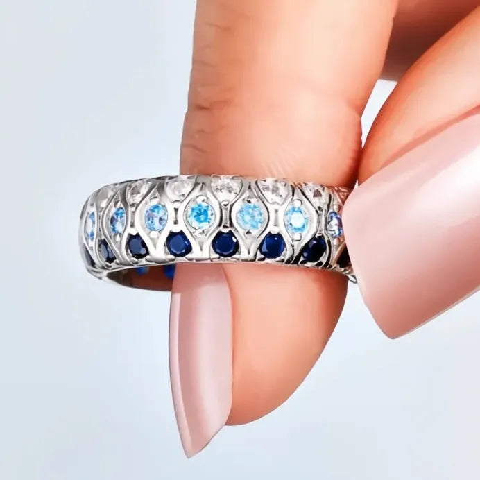 Bright Blue Zirconia Silver Color Women’s Wedding Fashion Ring Chic
