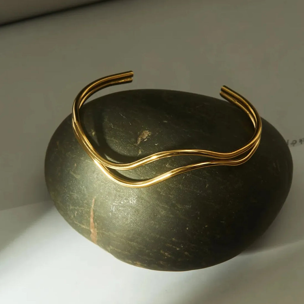 18k Gold Plated Stainless Steel Adjustable Geometric Cuff Bracelet Bangle