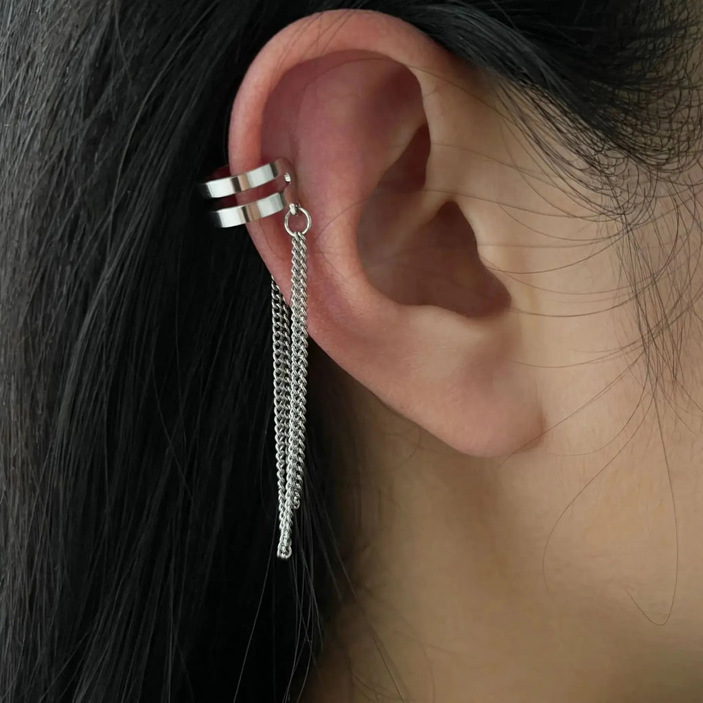 Temperament Tassel Long Clip Earrings for Women Zircon C-Shaped Chain Jewelry Trendy
