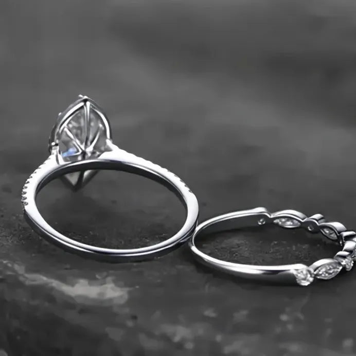 2Pcs Women’s Marquise Cubic Zirconia Wedding Party Rings Set Brass 2023