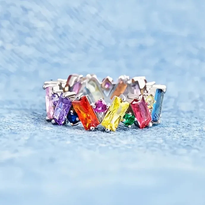 Trendy Geometric Brass Ring with Colorful CZ for Women Party Accessories