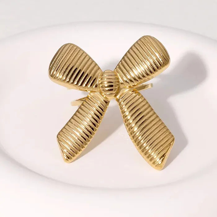 Stainless Steel Feather Ring Punk Gold Wide Edge Open Finger Jewelry Fashion