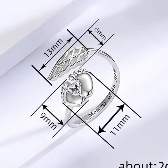 Elegant Wing Shaped Women’s Ring with Baby Feet Inlaid CZ Brass Jewelry