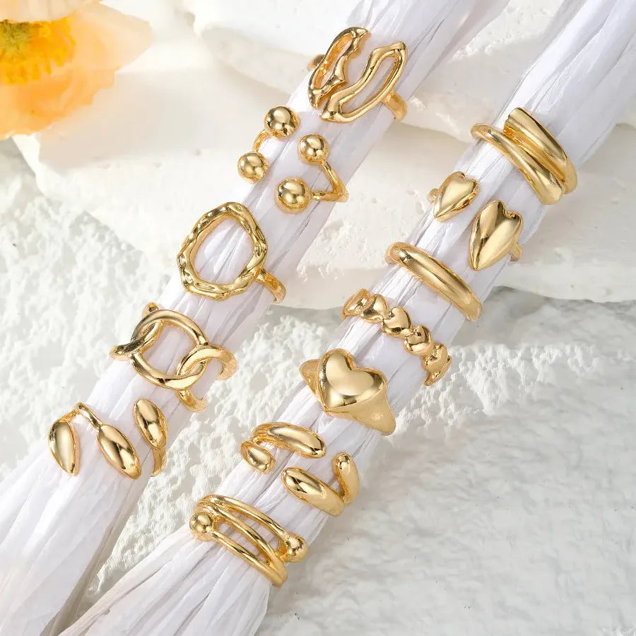 12Pcs Vintage Irregular Heart-Shaped Open Rings Set for Women Fashion Jewelry