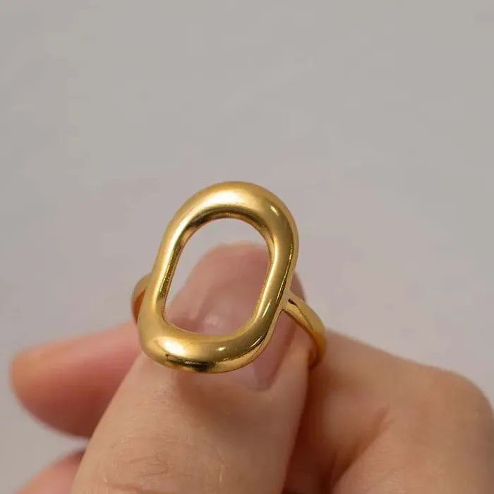 Vintage Gold Stainless Steel Geometric Hollow Square Ring Waterproof Jewelry Gift