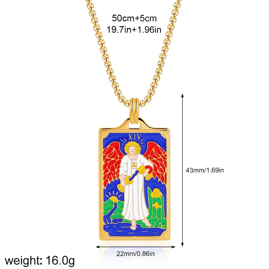 Vintage Gold Plated Stainless Steel Tarot Card Pendant Necklace for Women Punk