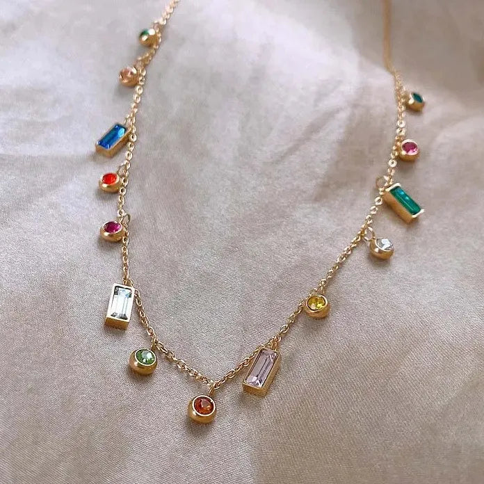Stainless Steel Zircon Square Pendant Necklace for Women Fashion Jewelry Gift