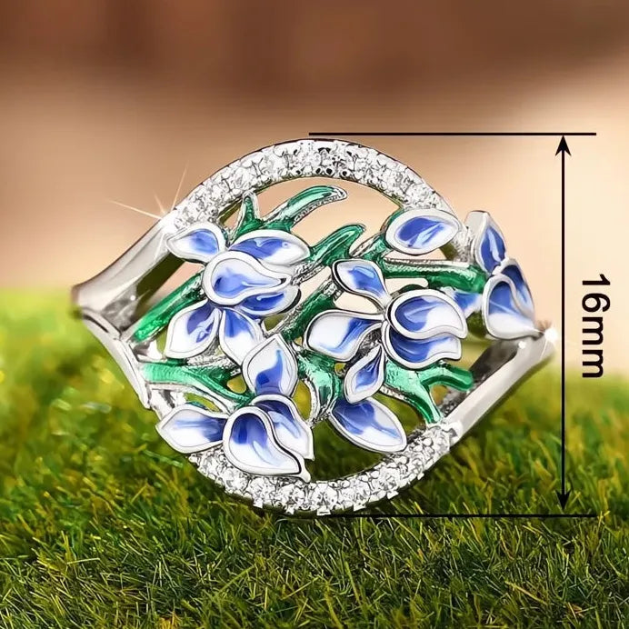 Blue Flower Bouquet Ring with Sparkling Cubic Zirconia Jewelry Accessory