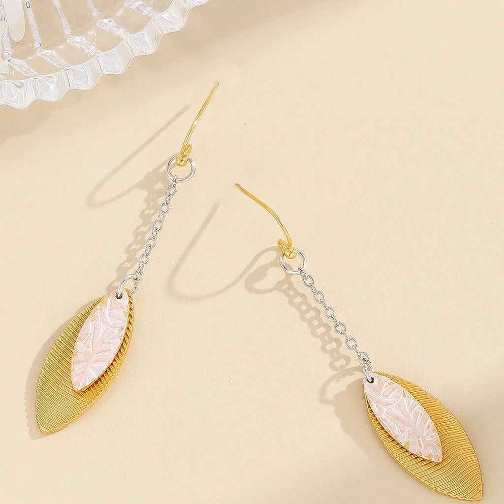 Gold Leaf Pendant Drop Earrings for Women Zinc Alloy Bohemian Style Jewelry
