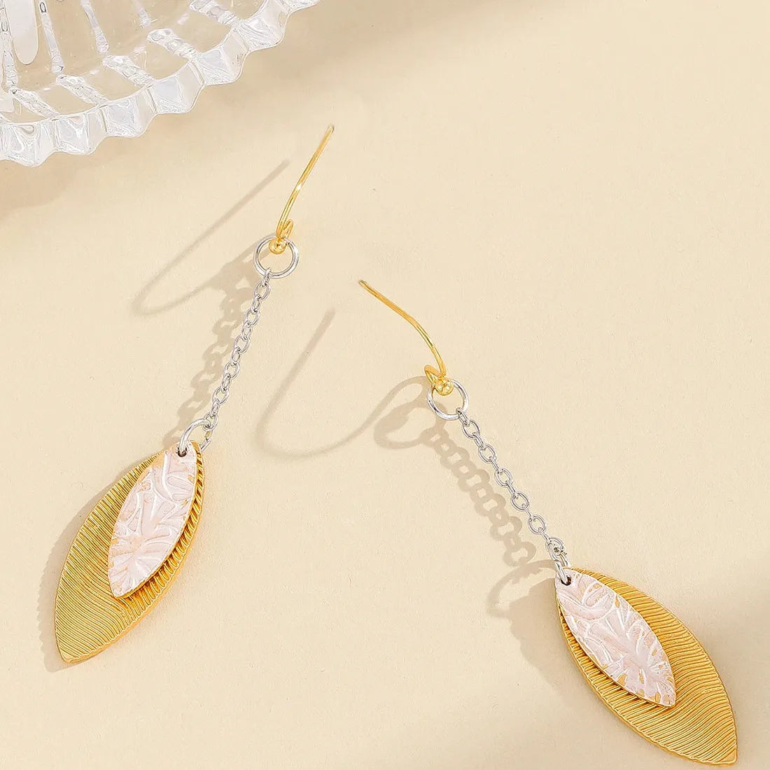 Gold Leaf Pendant Drop Earrings for Women Zinc Alloy Bohemian Style Jewelry