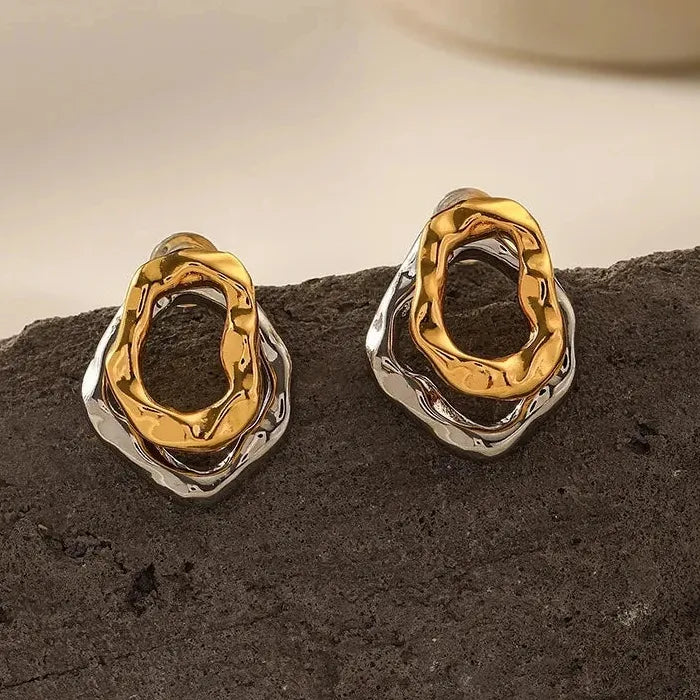 Vintage Stainless Steel Geometric Droplet Stud Earrings for Women